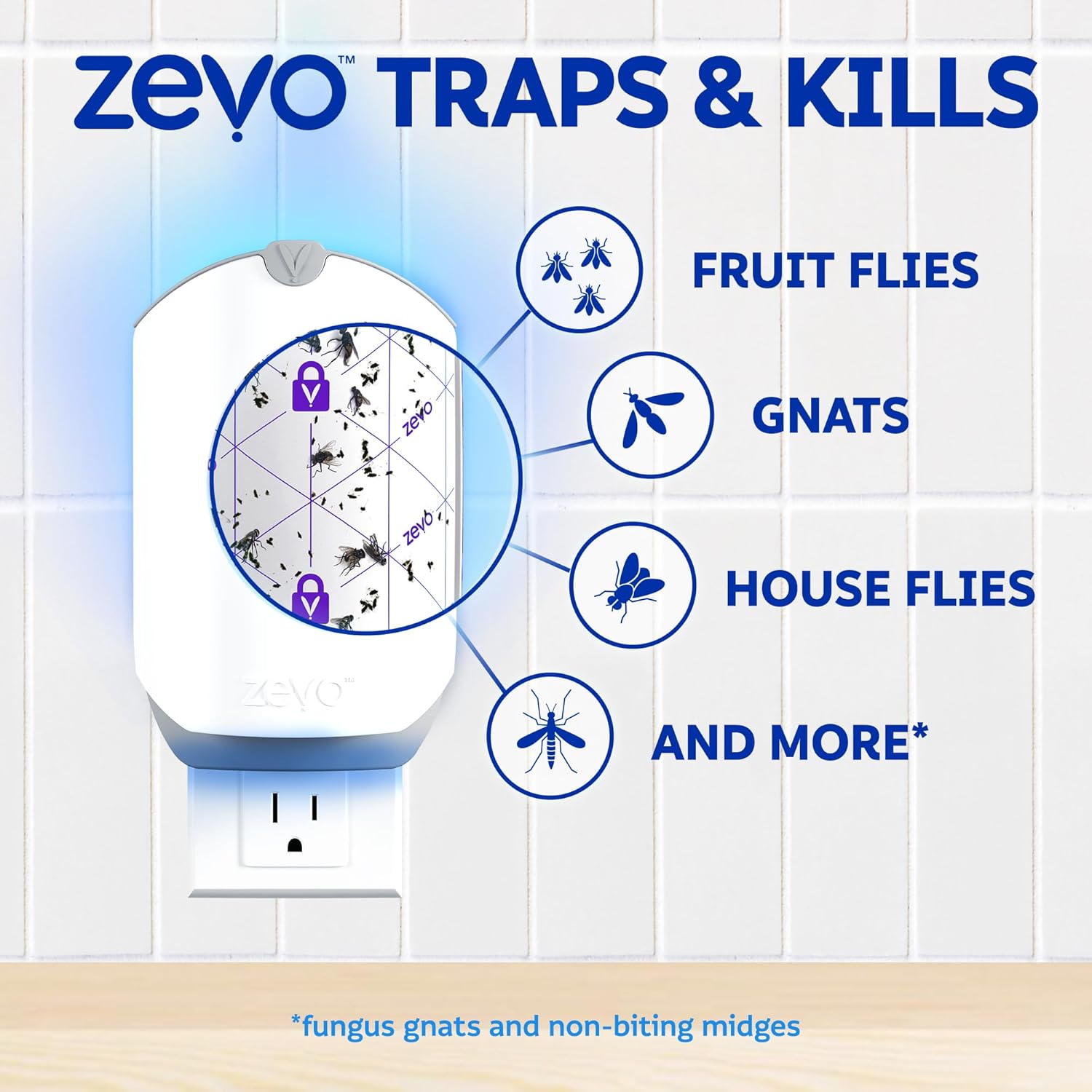 Zevo Flying Insect Trap for Fruit Flies & Gnats, 1 Plug-In Base & 3 Refills — photo 2